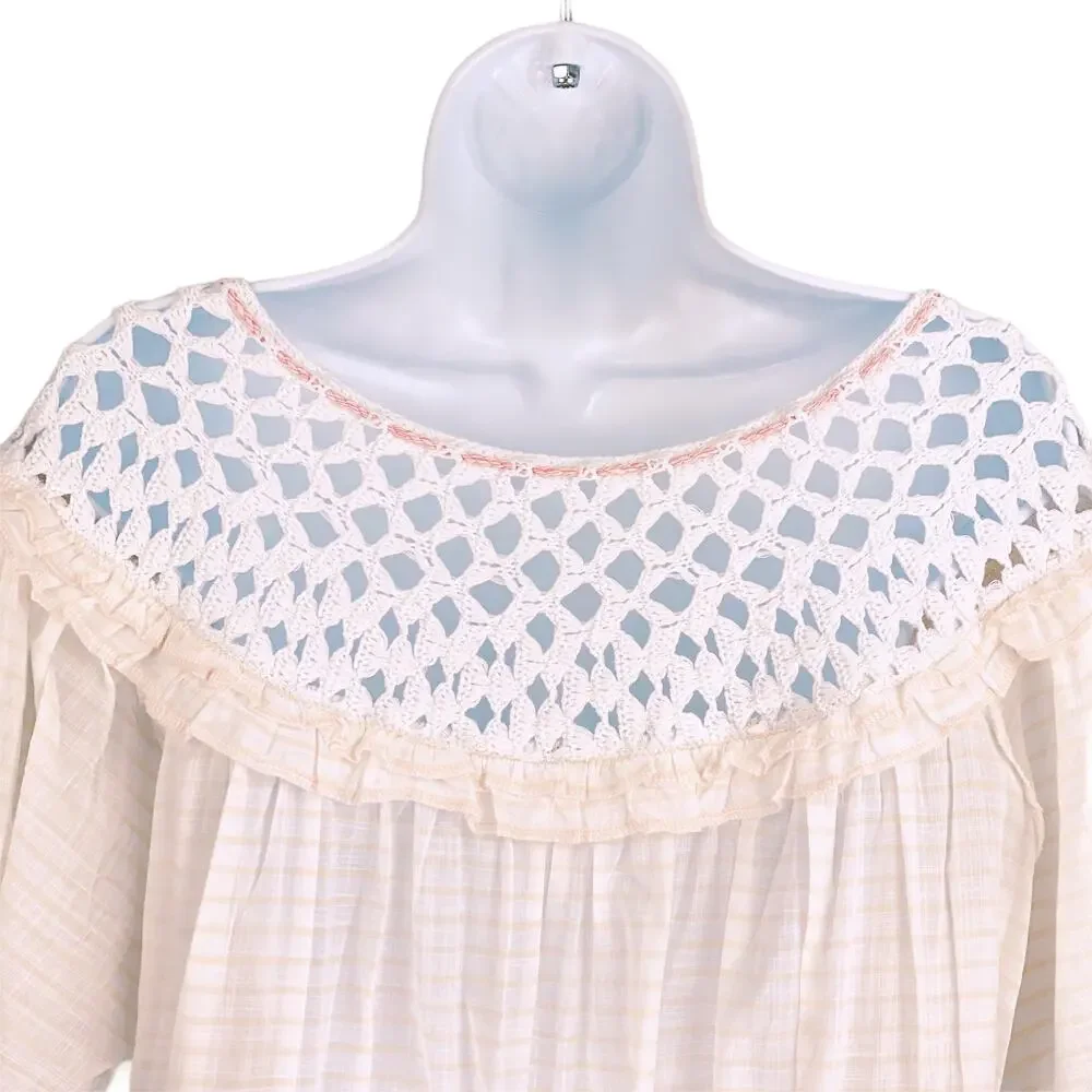 Free People Allora Allora Crochet Neck Striped Crop Top Medium NEW